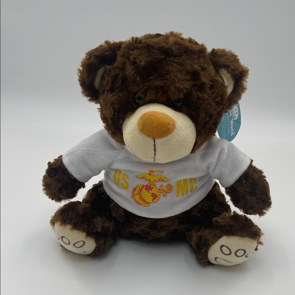 Gund Brown Teddy Bear with White and Yellow USMC Shirt